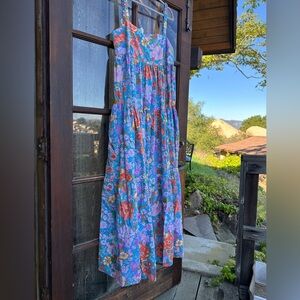 Free People Park Slope Maxi Sundress Bluebell Combo Mod Floral M Oversized